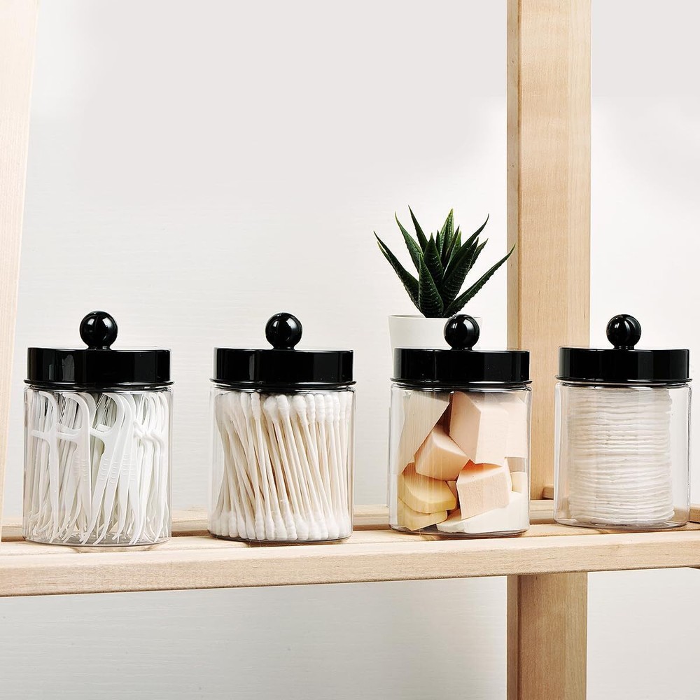 Apothecary Jars Bathroom Vanity Storage Organizer Set 4 Pack, Black
