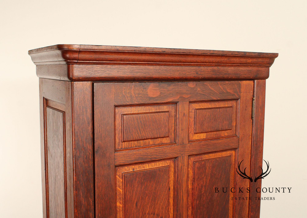 Antique Solid Oak Single Door Paneled Wardrobe