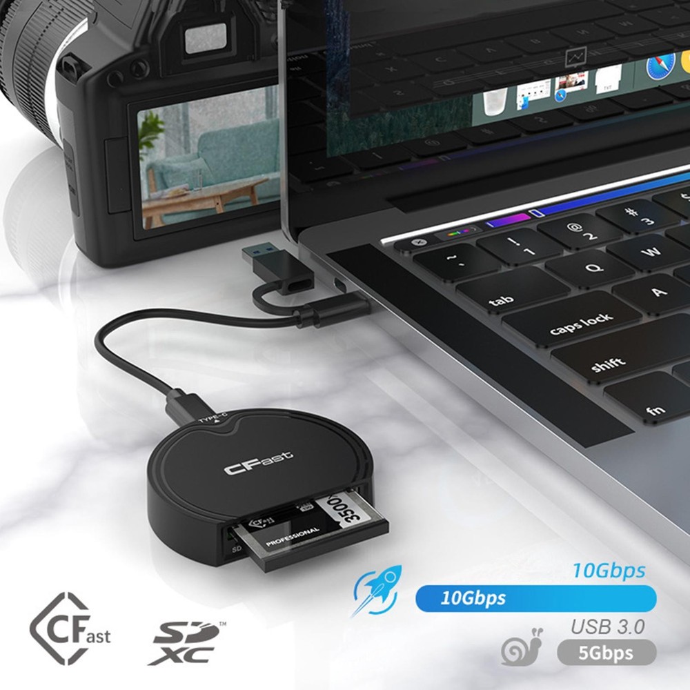 For CFast 2.0/SD Card Reader USB 3.2 GEN2 10Gbps Data Card Adapter Plug&Play