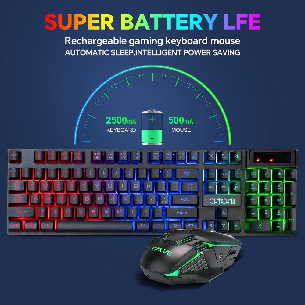 CHONCHOW USB Wireless Gaming Keyboard and Mouse Combo, LED Backlit Ergonomic ...