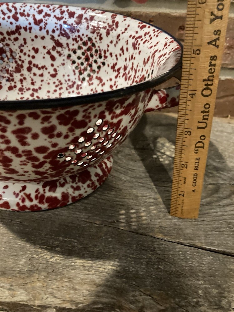 Vintage Dark Red Speckled Enameled Colander Strainer
