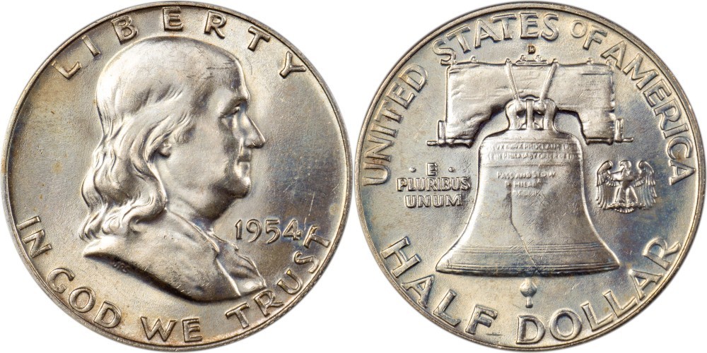 1954-D Franklin Half Dollar - Lightly Toned - AU!