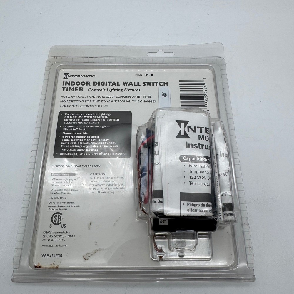 Intermatic EJ500C Indoor Digital Wall Switch Timer White Programmable Lighting