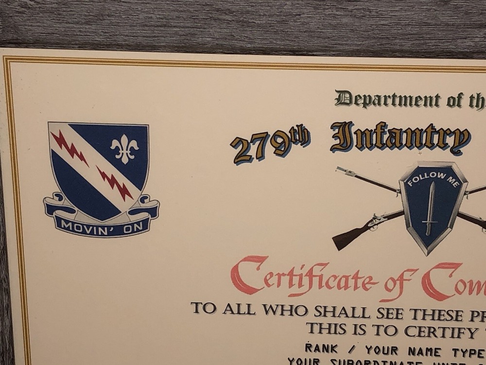 279TH INFANTRY REGIMENT / COMMEMORATIVE - CERTIFICATE OF COMMENDATION