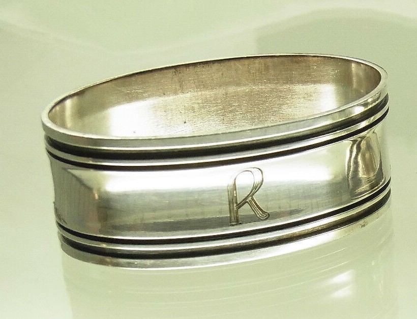 Vintage German 835 Silver Napkin Ring "R" initial engraving