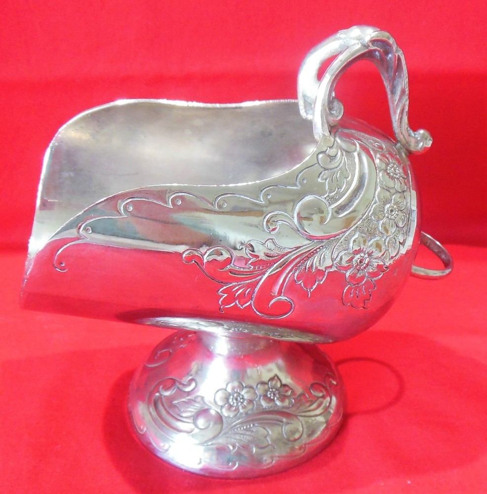 Footed Silverplate Sugar Scuttle Etched Floral NO SCOOP