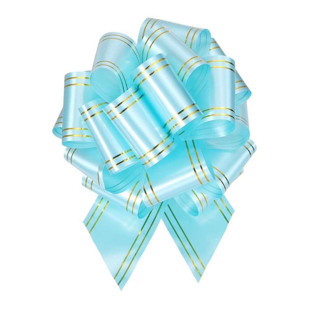 5pcs 8" Large Pull Bow Metallic Light Blue Gift Wrapping Bows with Gold Edge