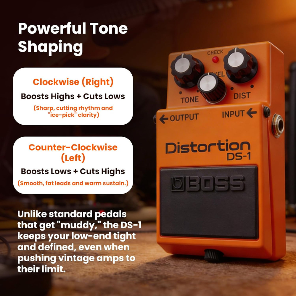 DS-1 Distortion Bundle with Gearlux Power Supply, Instrument Cable, Patch Cable,