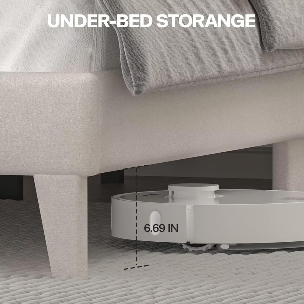 DOGIBIXO Queen Size Bed Frame with LED Lights, Upholstered Bed Frame with Wingba