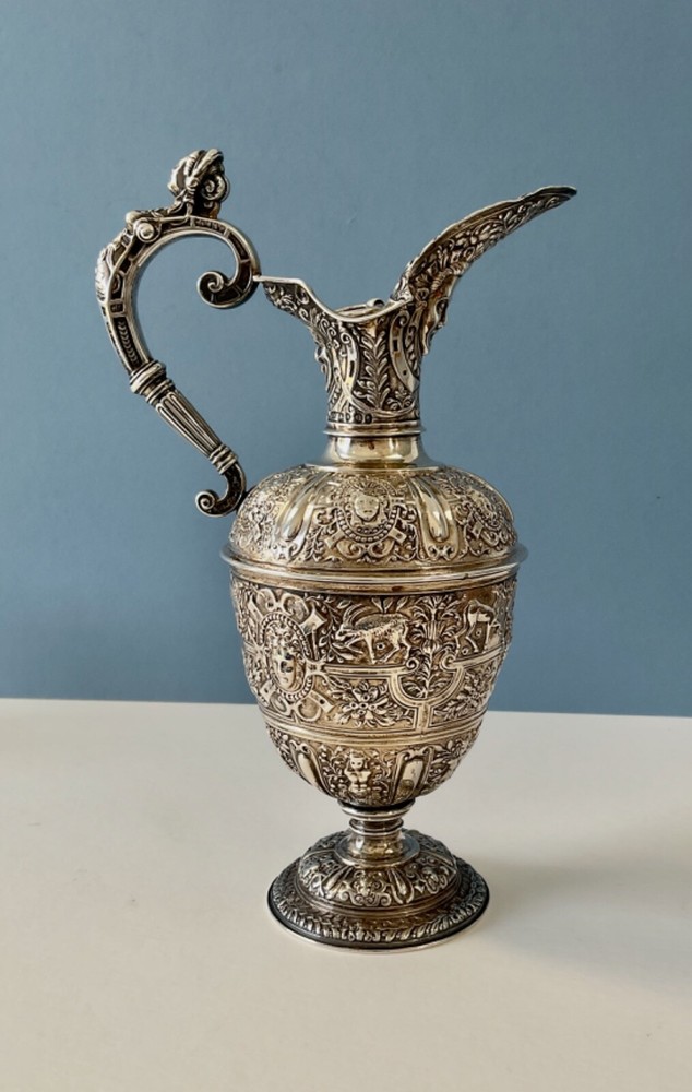 Antique Solid Silver Cellini Ewer Victorian