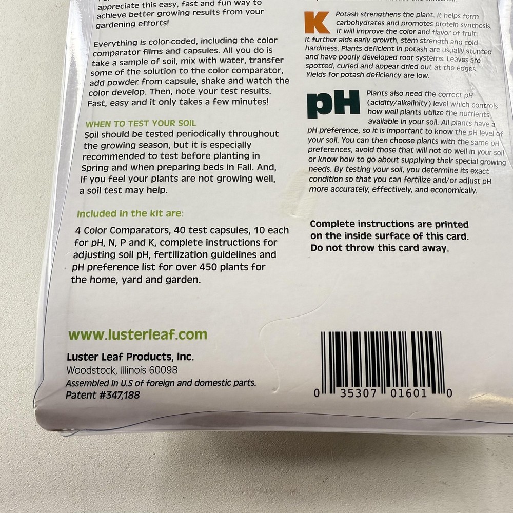 Luster Leaf Rapitest Soil Test Kit 40 Tests pH Nitrogen Phosphorus Potash Garden