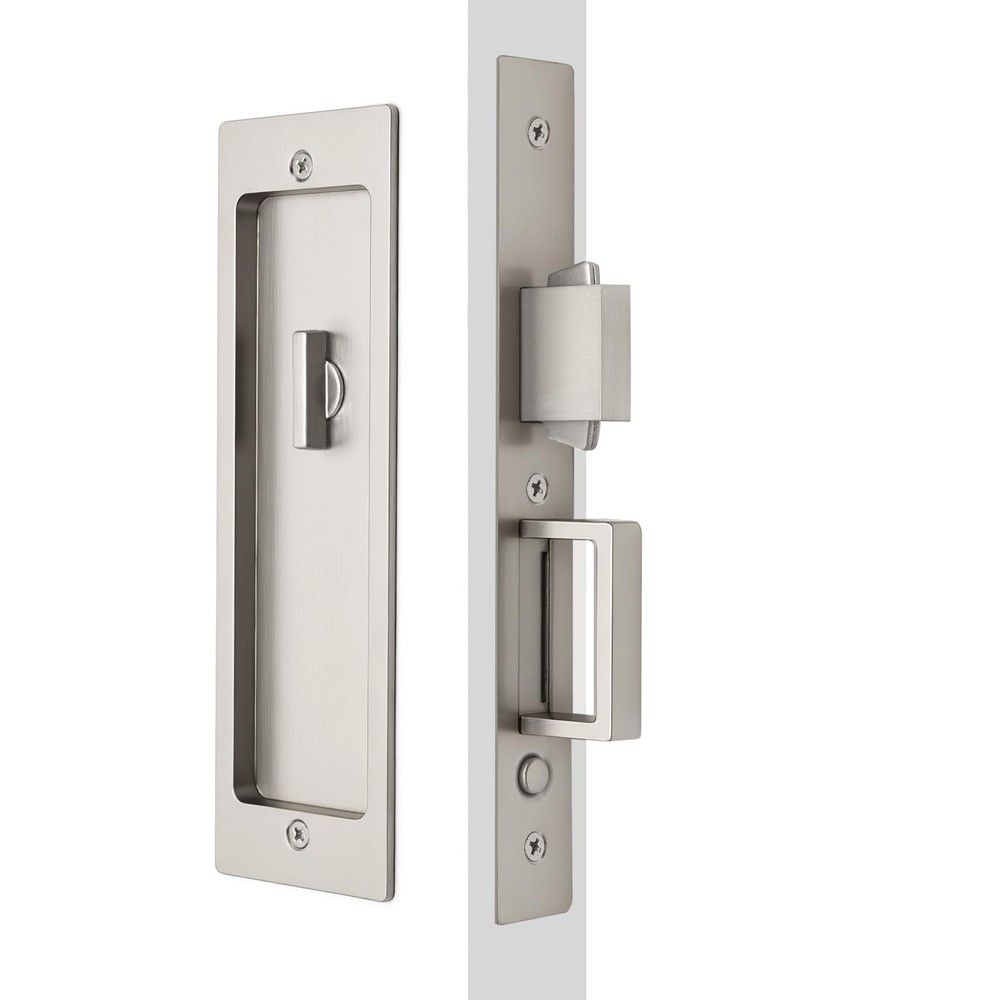 Rectangular Privacy Pocket Door Mortise Lock and Edge Pull, Narrow Modern Sli...
