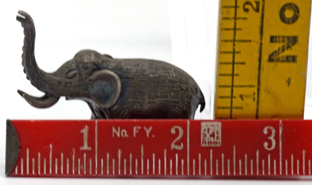 Old Solid Sterling Silver Miniature Elephant Figurine Bronze Finish LHTH 27.8