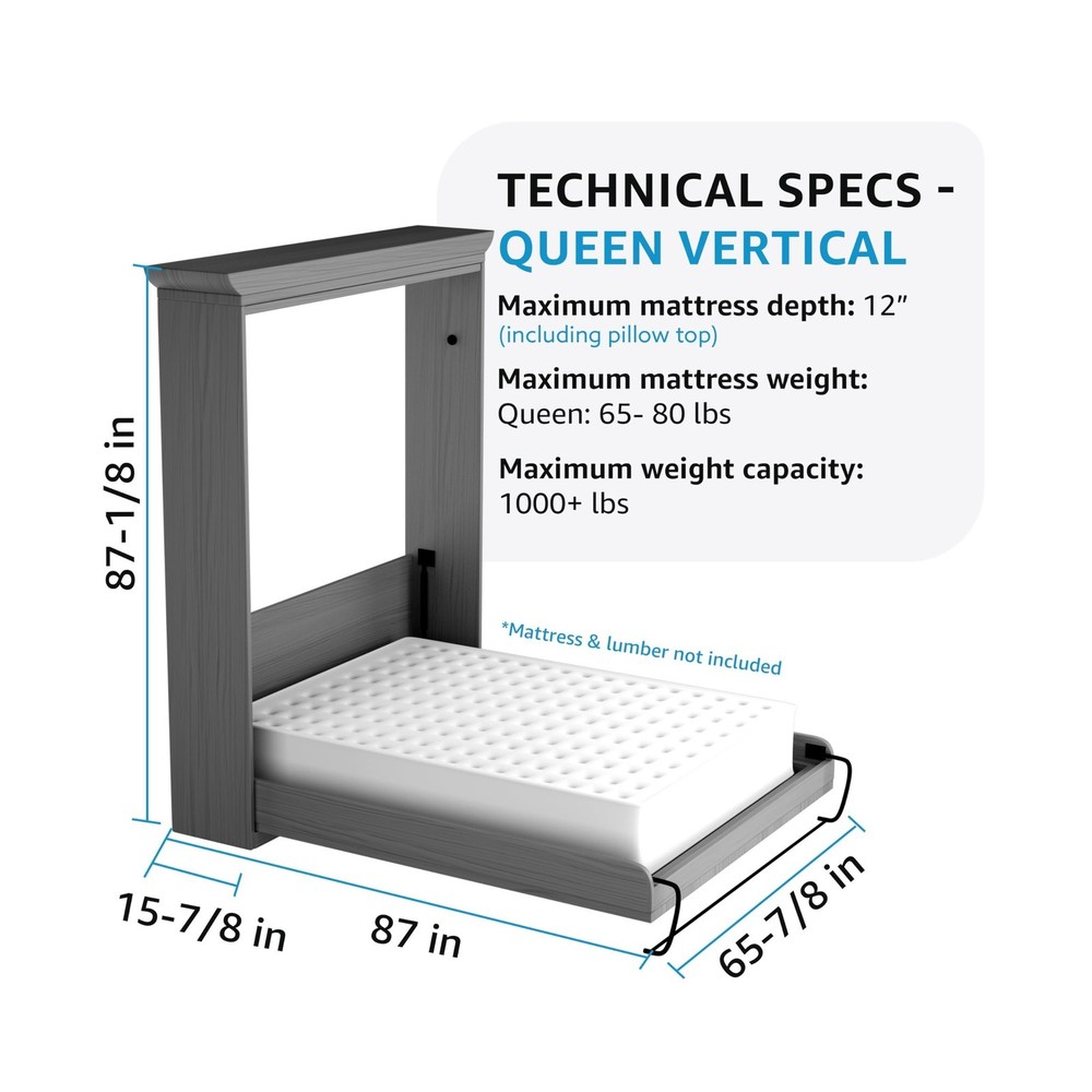 Create-A-Bed Queen Size Deluxe Murphy Bed Kit, Vertical Queen - Vertical