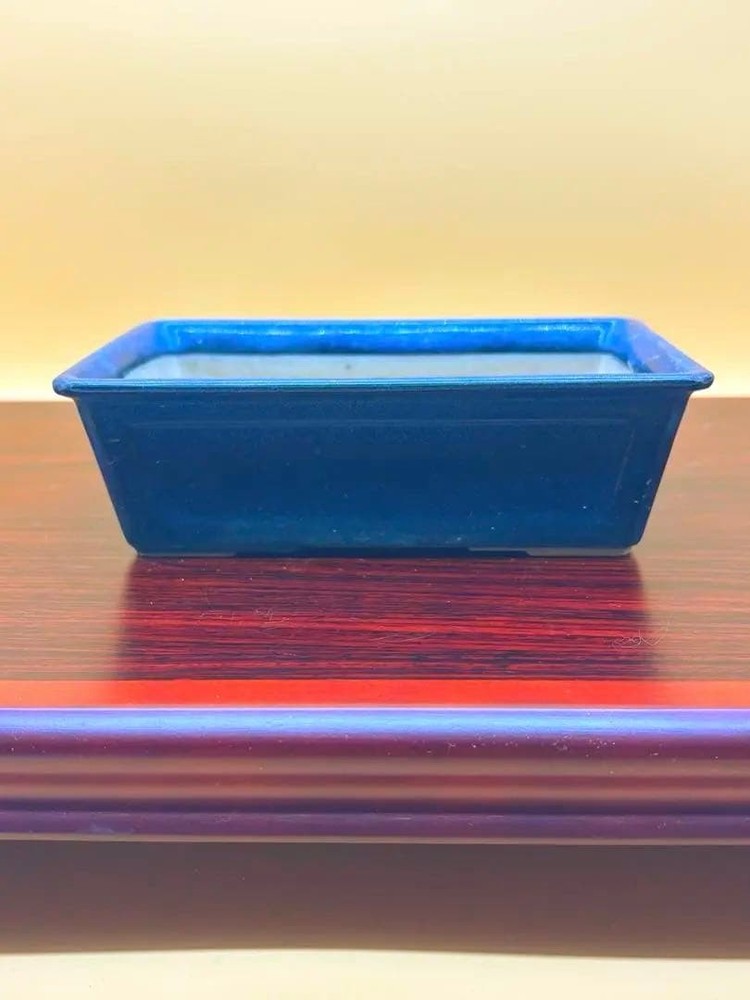 Blue Rectangular Bonsai Pot Japanese Art Shape Miniature Tree Container 16.5 cm