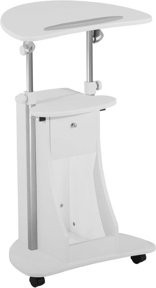 Techni Mobili Adjustable Height Rolling Laptop Cart with Storage, Sit White