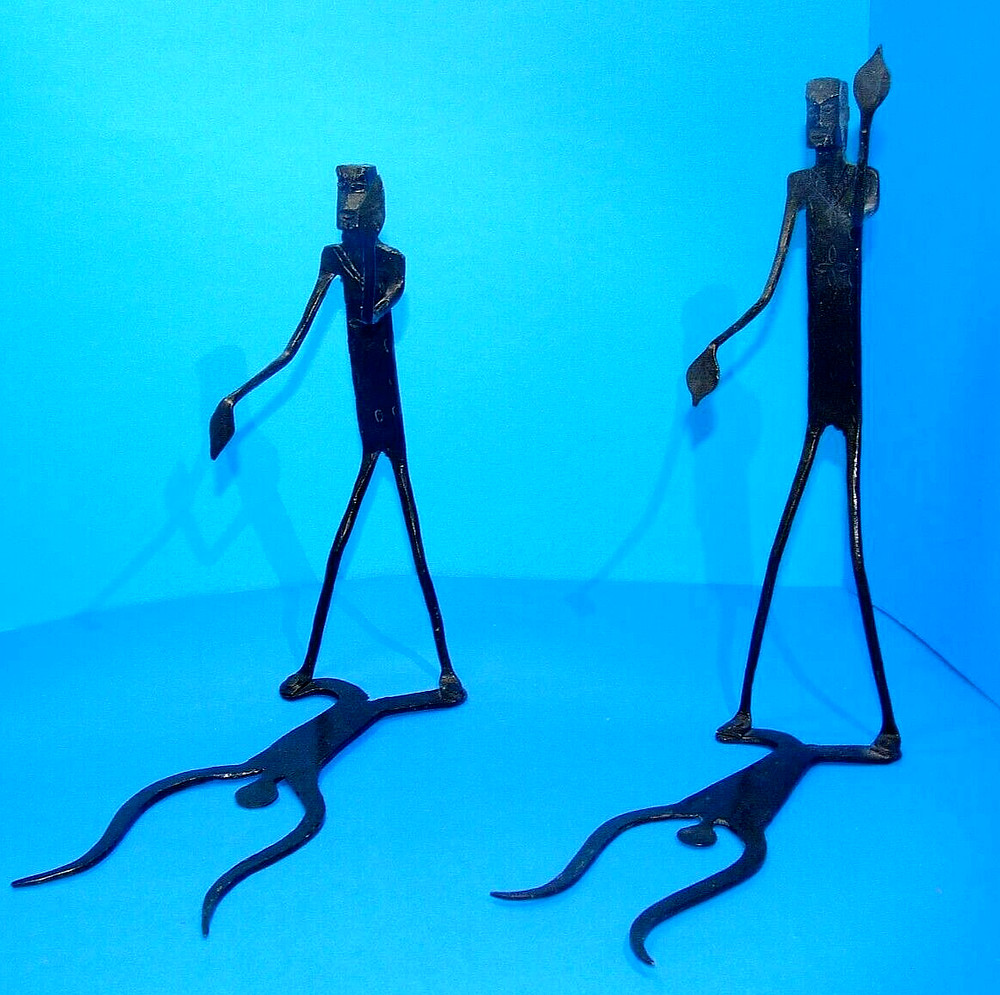 Wrought Iron Brutalist Walking Man Shadow Statues MCM Bookends