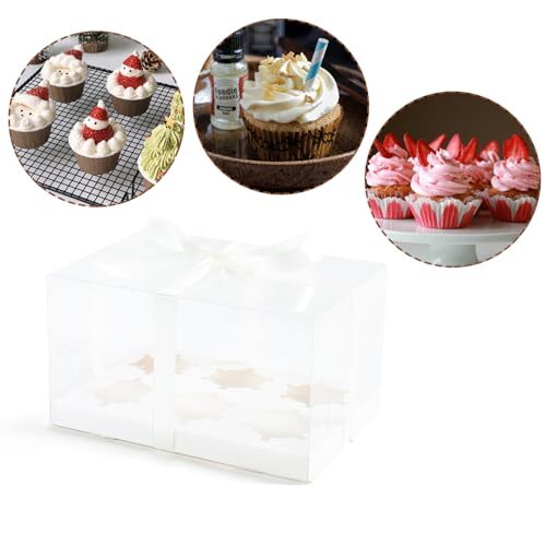 3Pcs Clear Cupcake Boxes6 Count Cupcake Containers with Gift RibbonPlastic Cu...