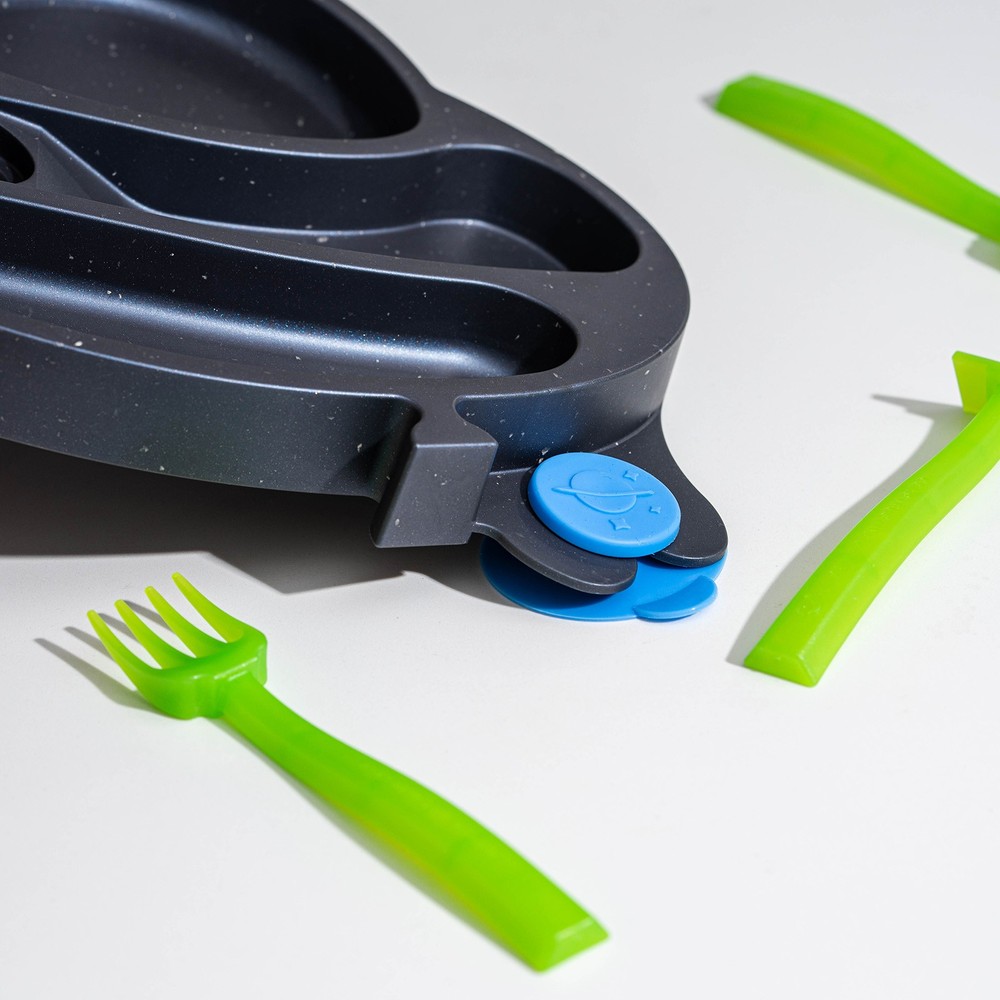 Constructive Eating UFO Theme Divided Suction Training Plate and Utensils for