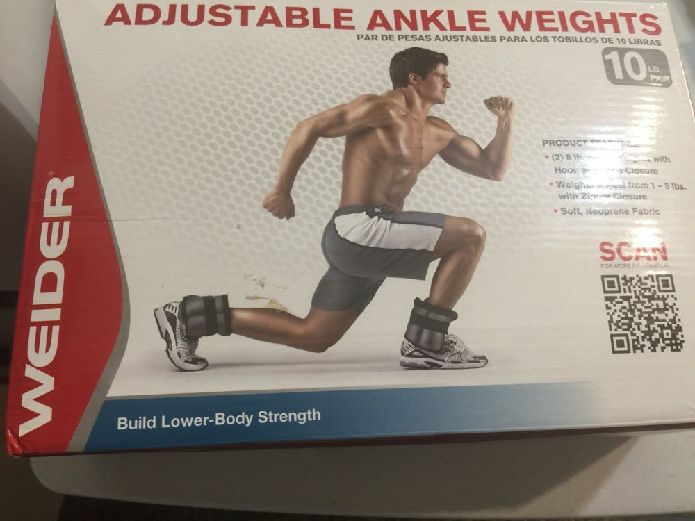 Weider Adjustable Ankle Weights - 10lb Pair (2 x 5lbs) - New -Same Day Shipping