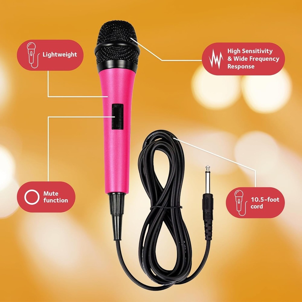 Wired Microphone for Karaoke, Pink - Unidirectional Dynamic Vocal Microphone ...