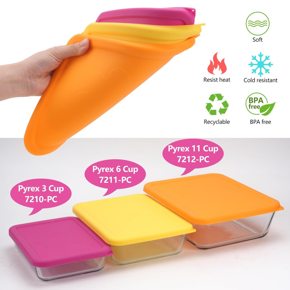 11 Cup Rectangle Silicone Storage Cover Lids Replacement for Pyrex 7212-PC Gl...