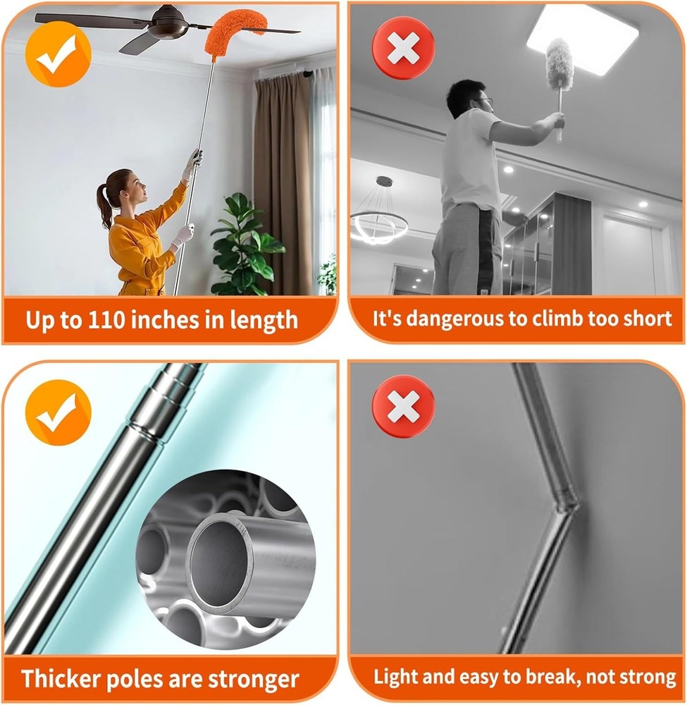 Extendable Cobweb Duster Kit with Telescoping Pole and Microfiber Head for Hi...