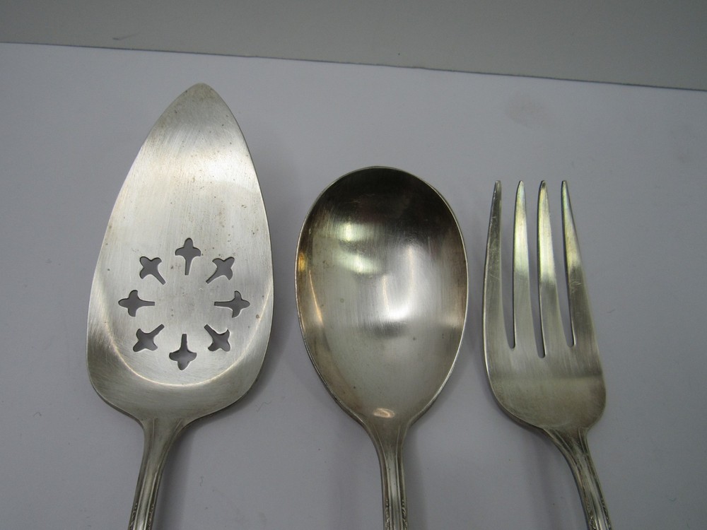 3 Pcs. Vtg Baroness Silverplate Flatware Cake Server Serving Spoon Fork GUC