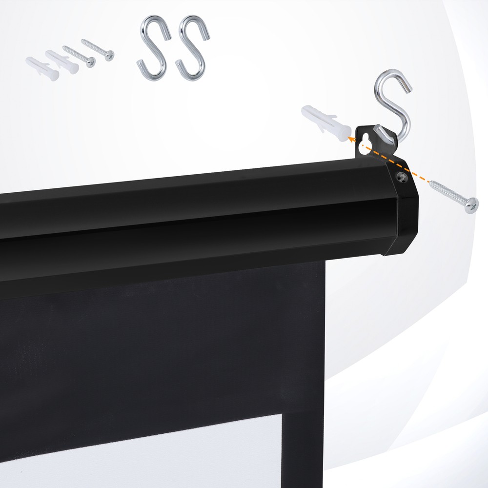 100" Projector Screen Manual Pull Down Projection Screen Theater 16:10 4K Black