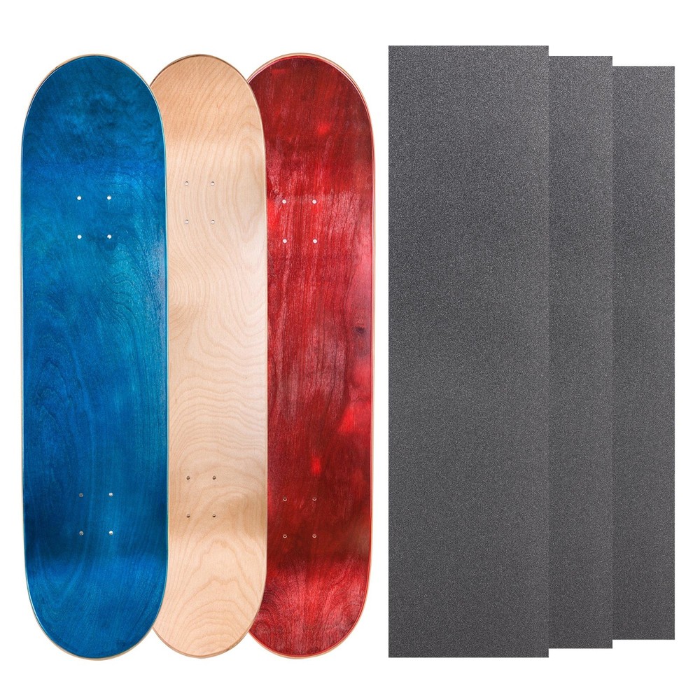 3-Pack Cal 7 Blank Maple 8" Skateboard Deck Multi Color Plus Grip Tape