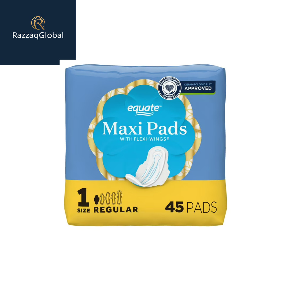 Equate Maxi Pads with Wings, Size 1 Regular, 45 Ct