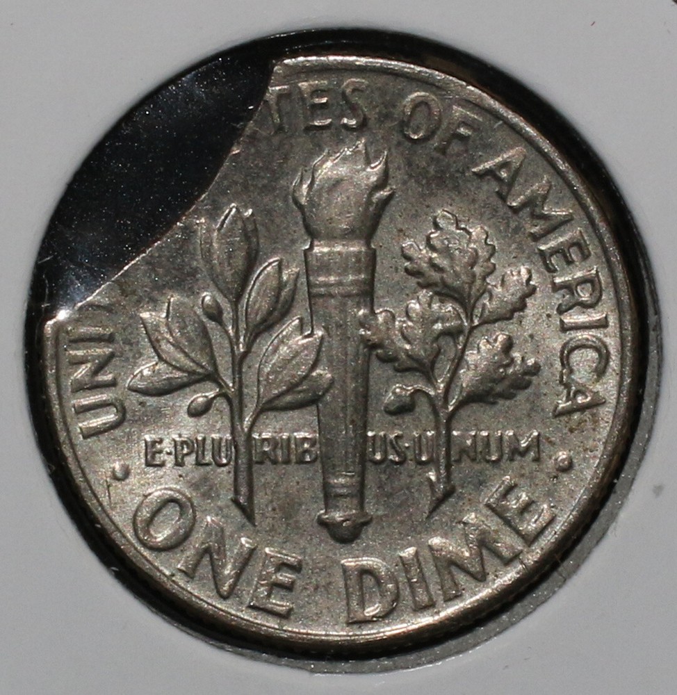 1966 Roosevelt Clad Dime Clipping Error - 06928