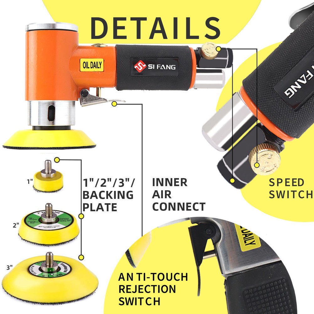 21PC 1"/2"/3" Random Orbit Air Sander Mini Grinding Machine Car Polisher Buffer