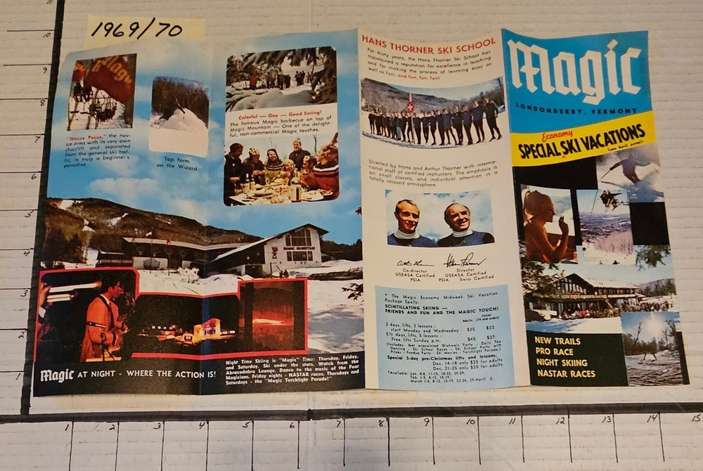 1969/70 MAGIC MT. SKI AREA BROCHURE W/ TRAIL MAP INSIDE. MINT SEE DESCRIPTION