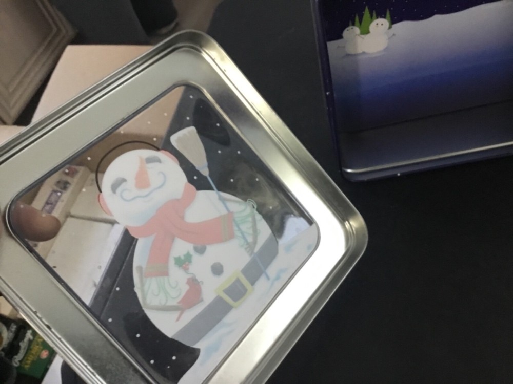 Snowman Metal Tin With Plastic Window Top