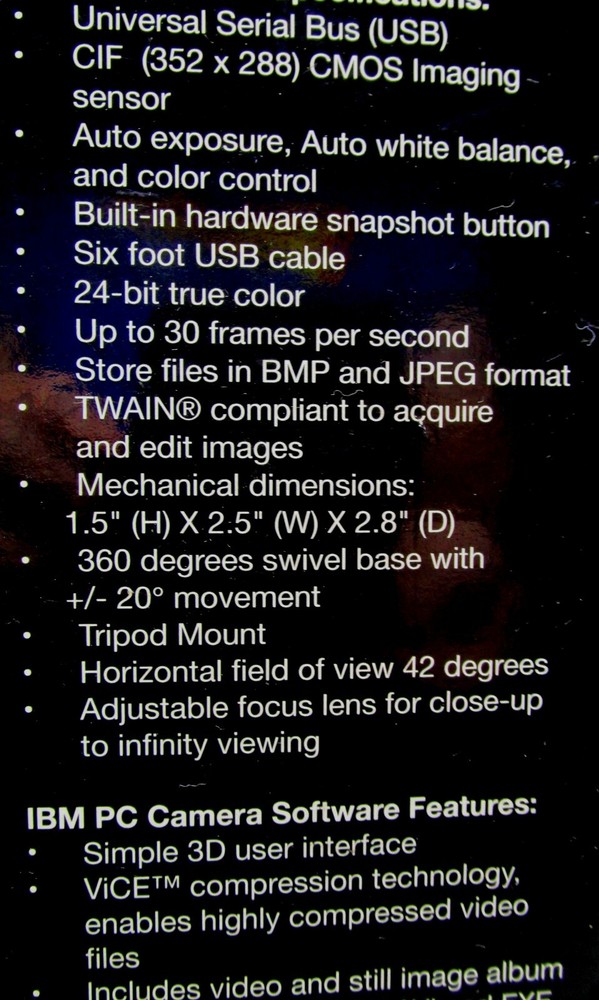 IBM PC Camera / Web Cam, Windows 98 thru 2000, USB, NEW In Bcx
