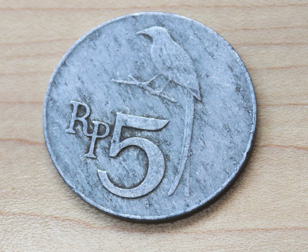 1970 Indonesia 5 Rupiah Black Drongo Bird
