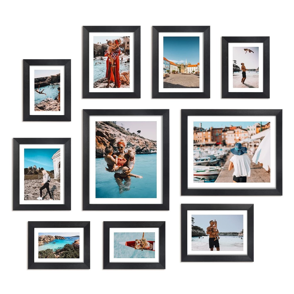 Multi Black Picture Frames with Mat for Multiple Sizes Photos, Four 4x6, Four...