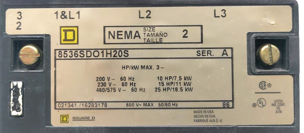 SquareD 8536SDO1H20S Electric Motor Starter
