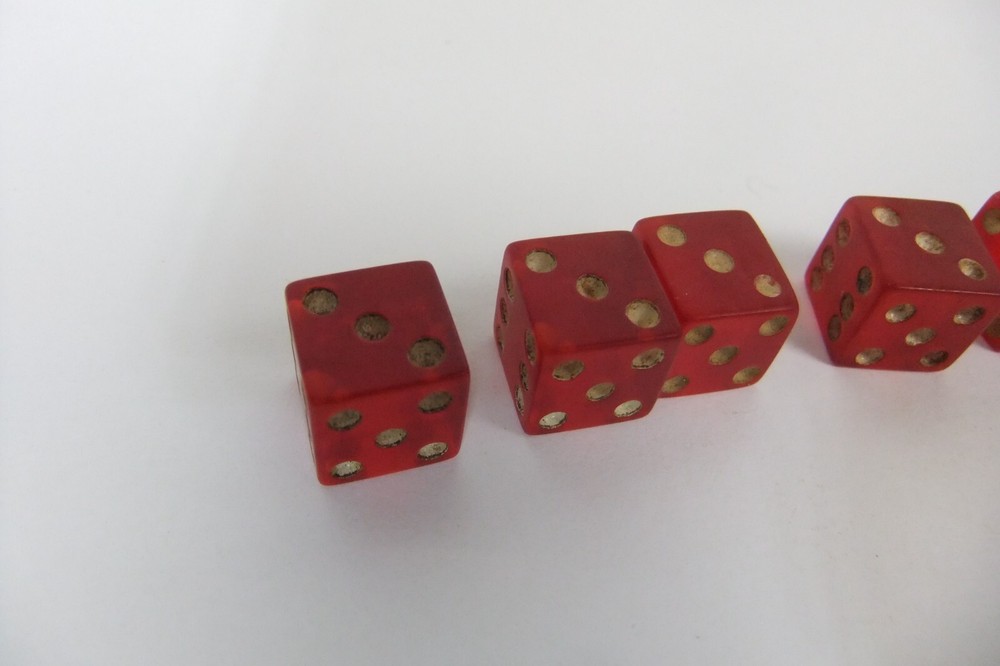 Red Translucent Bakelite Dice with Cheater Dice 1/2”