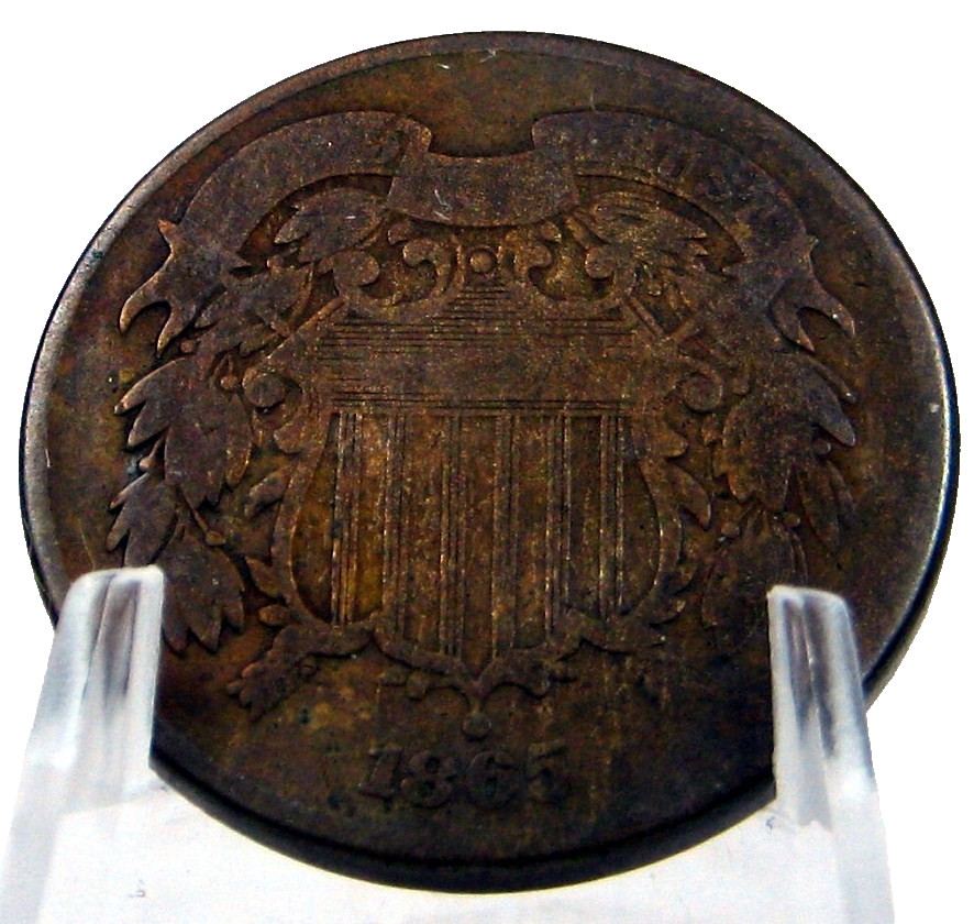 1865 PLAIN 5 two cent piece---#KR215AOH-3-2