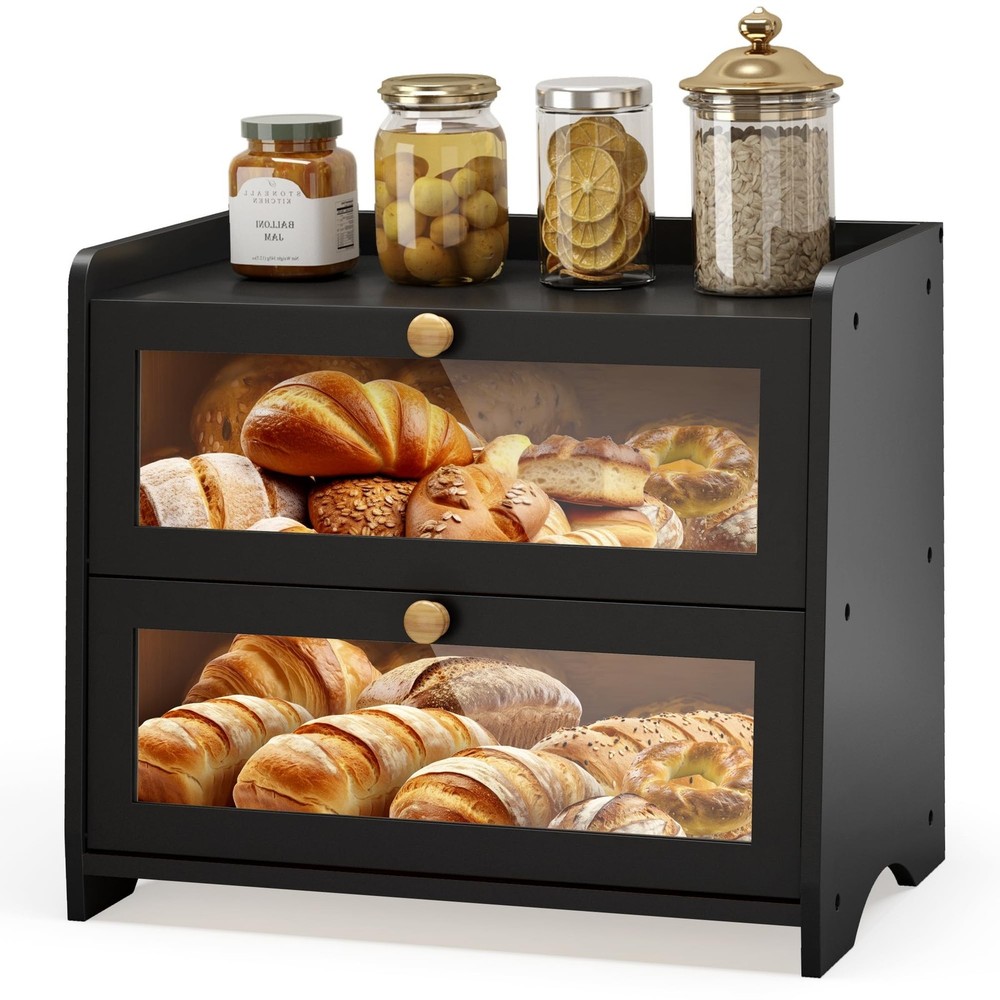 Double Layer Bread Box for Kitchen Countertop, Large Breadbox Bread Container...