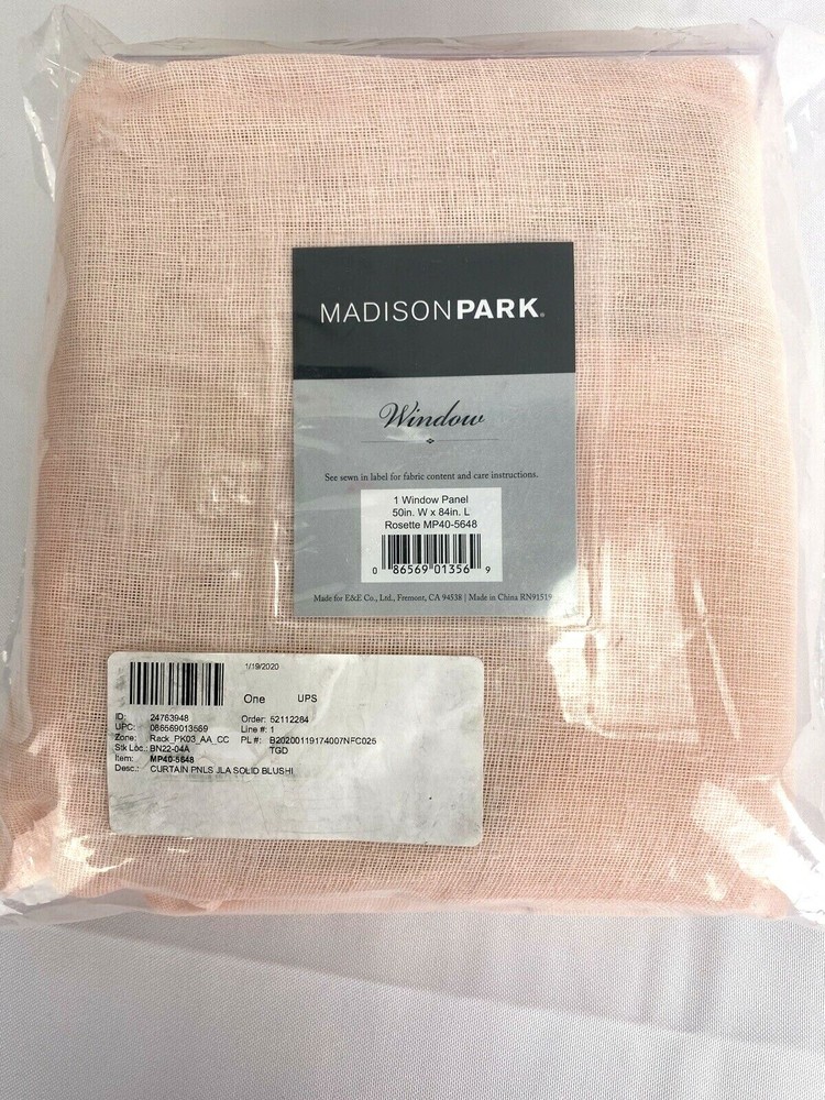 Madison Park Rosette Tab Top Solid Window Curtain Panel Drape  50" x 84” Blush