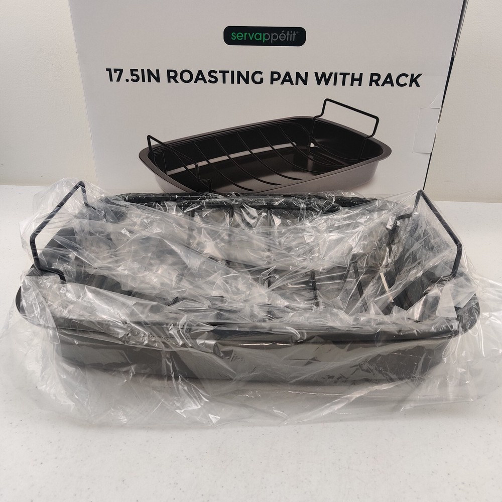 Servappetit 17.5 IN Roasting Pan with Rack Gray