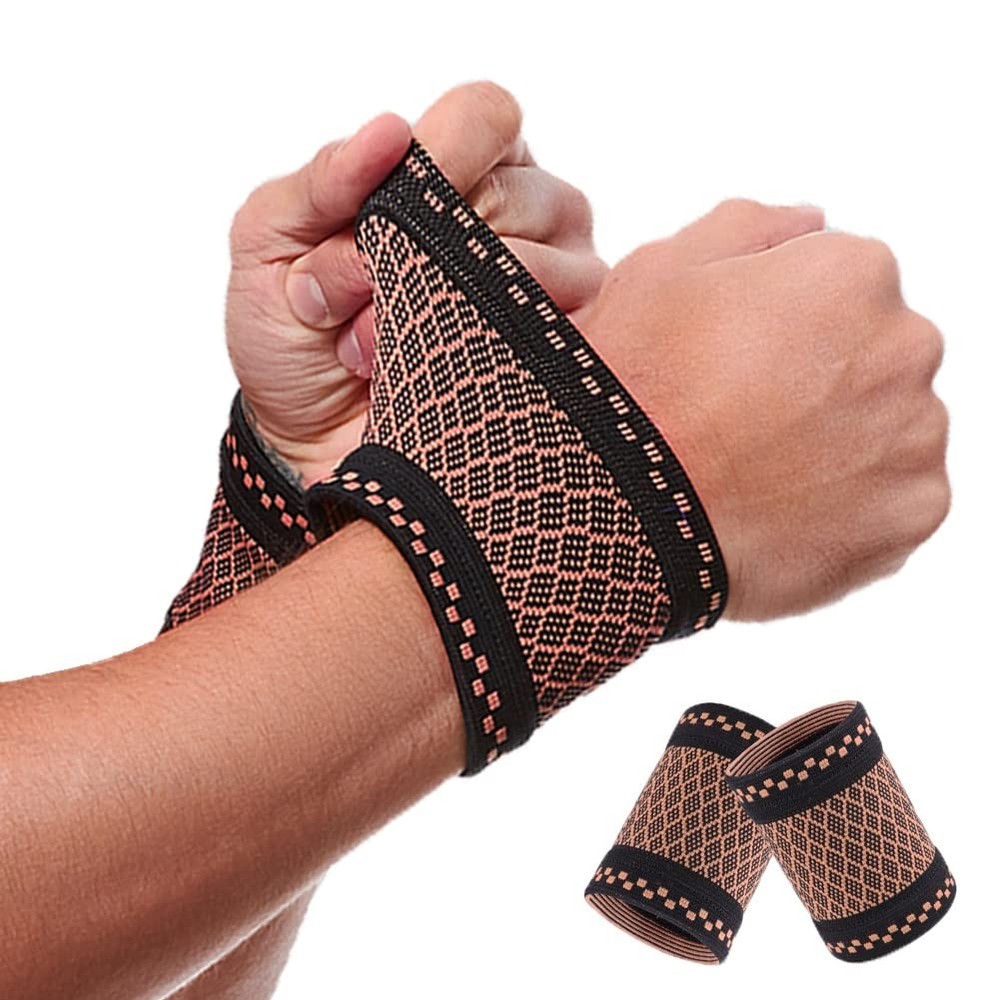 Copper Wrist Compression Brace (2Pcs), Elastic Support Sleeve Medium