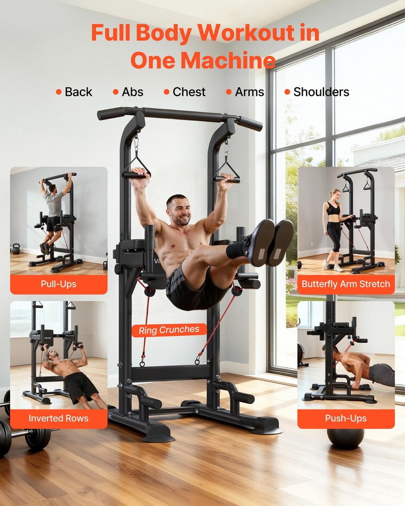 VEVOR Pull Up Bar 330 LBS Dip Station with H-Shaped Stable Base & Back Pad