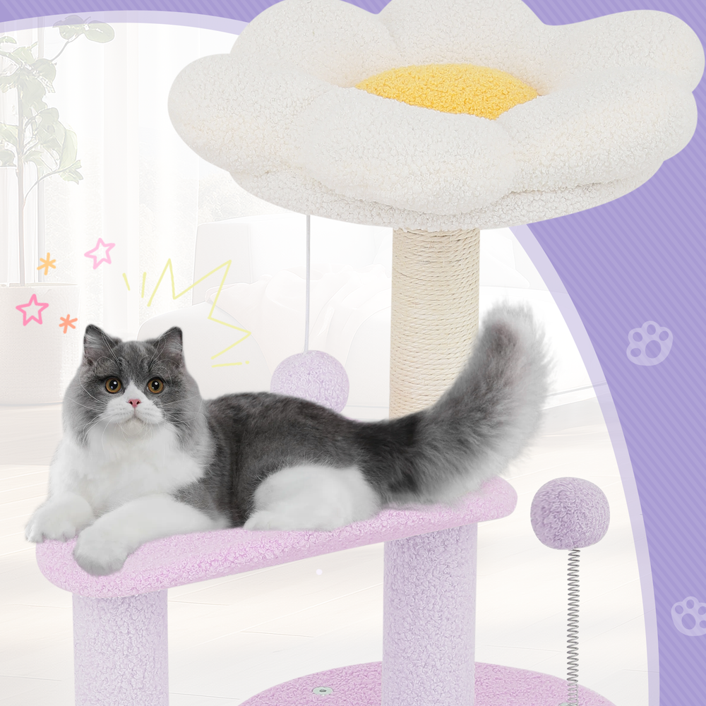 33" Cat Tree Tower Multi Level Scratching Post Purple Flower Playing Condo House
