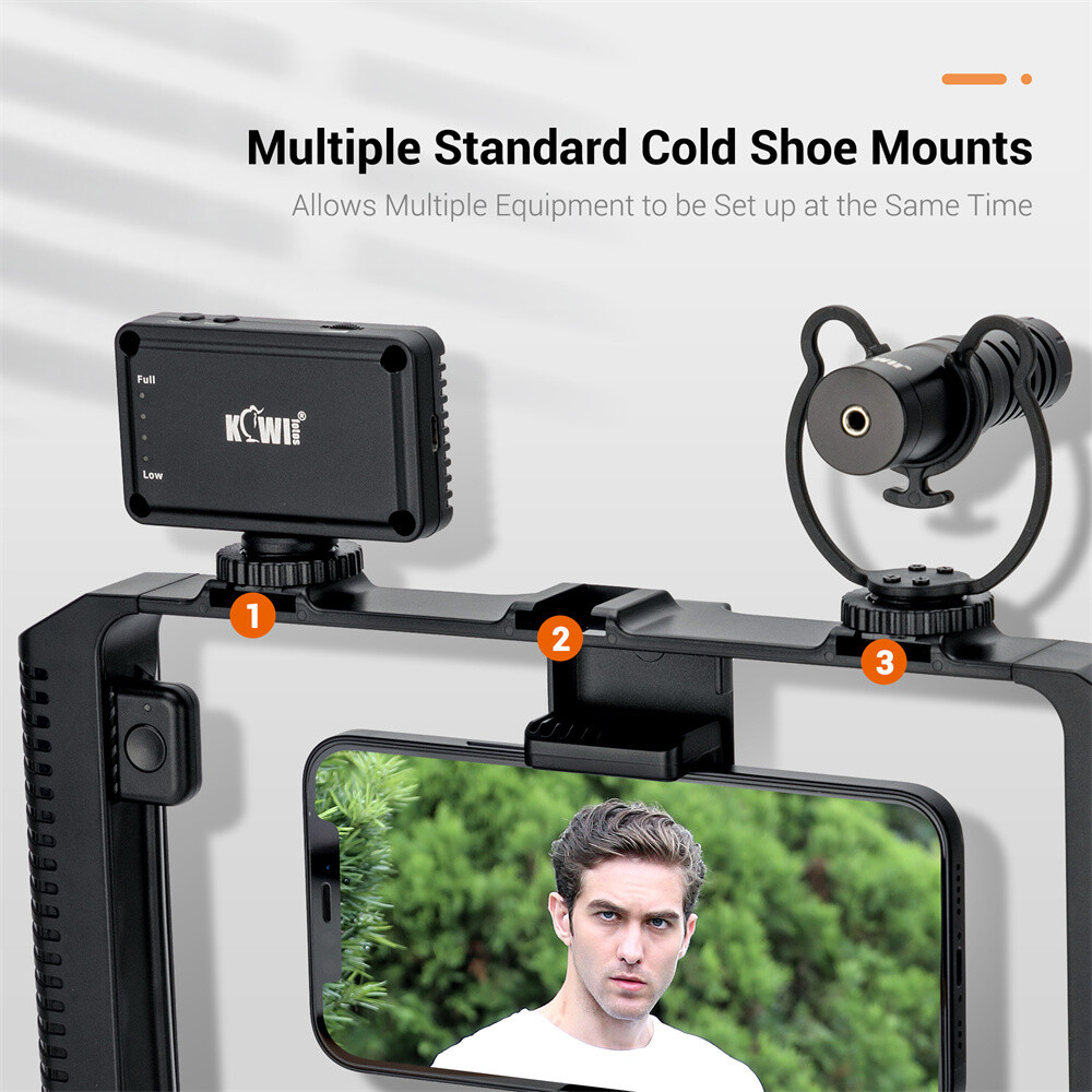 Phone Vlogging Kit Video Camera Rig Stabilizer Cage +LED Light/Microphone/Tripod