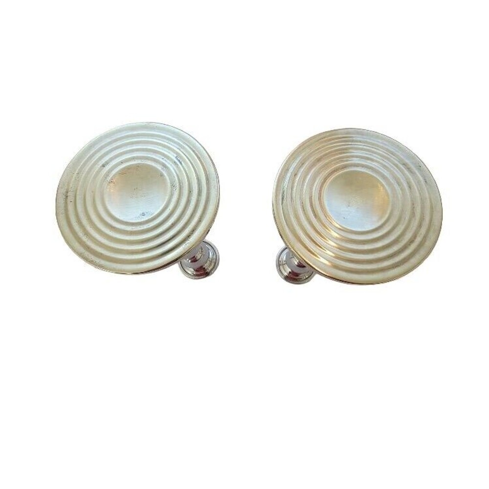 Candlestick Pair Two-tone Silver Brass Web Pewter Weighted Formal Evening