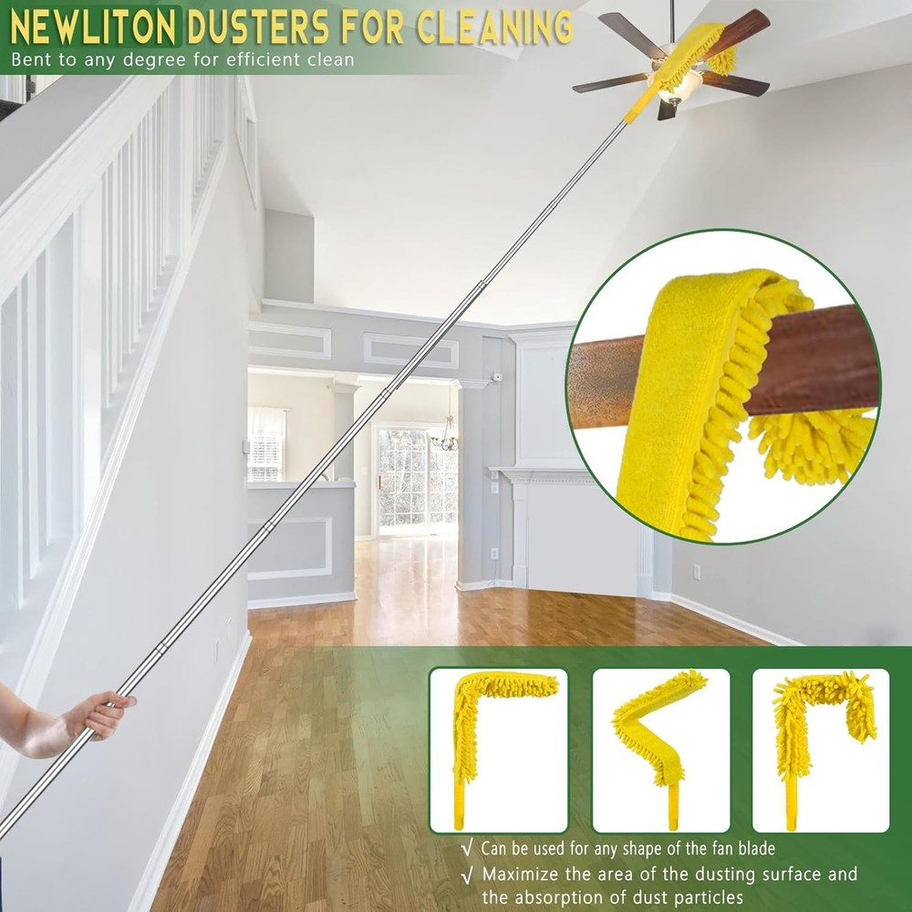 17FT Extendable Duster W/ 2-9 ft Extension Pole High Ceilings Cobweb Duster